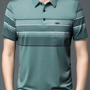 Heren Casual Zomer Polo Shirt met Horizontale Strepen en Zakken - Ademend, Korte Mouw, Lichtgewicht Top voor Casual Kleding, Casual Kleding|Gestreepte Polo Shirt|Lichte Stretch Stof