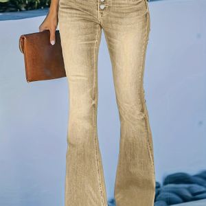 25AW Dames Elastische Retro Veelzijdige Casual Mode Elegante Middelhoge Taille Zakken Wasmachinebestendig Duurzaam Multifunctioneel Slim Fit Verkleurde Gradient Flare Jeans Style