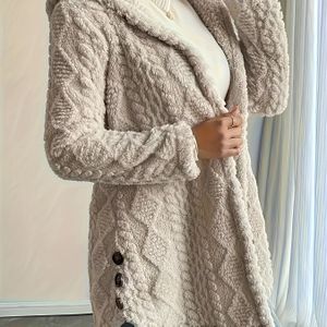 ML25053131 Dames Herfst/Winter Warme Mode Jacquard Pluche Capuchon Cardigan