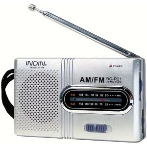 INDIN BC-R21 Draagbare Radio AM FM Mini Radio met Luidspreker, Koptelefoonaansluiting, 2AA Batterijen, Ideaal Cadeau voor Lange Ontvangstbereik, Zakradio voor Binnen, Buiten en Noodgebruik