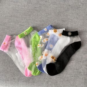 5 paar bloemenprints met contrasterende visnetkousen, ademende en comfortabele enkel sokken, Dames kousen en truien