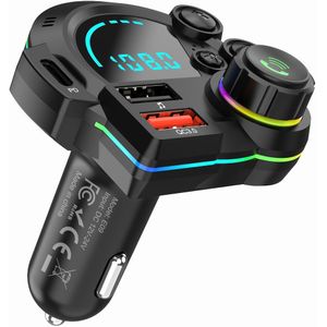 Nieuwe draadloze auto-adapter PD&QC3.0 FM-zender Auto MP3-speler met krachtiger Basgeluid Draadloze radio-muziekadapter met RGB-lichten voor muziekstreaming USB-auto-oplader