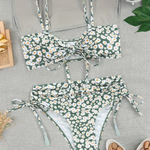 Bikiniset met bloemenprint voor dames, sexy tweedelig badpak, badpak voor warmwaterbronnen en strandvakantie