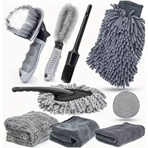 9-delige Autowas Kit, Auto Detailing Borstelset met Velgenreiniger voor Spleten en Ventilatieroosters – Inclusief Microvezeldoeken & Stofverwijderingsgereedschap