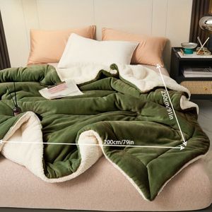 1 Stuk Dik Dubbellaags Lamsvacht Deken, Kleur Minimalistisch Militair Groen Samengesteld Fleece Deken, Informele Deken Gooi Deken Middagpauze Deken