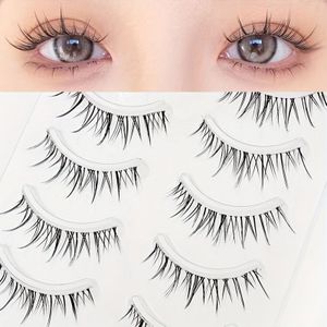 5 Paar Wimpers Mink Natuurlijke Look Wispy Anime Manhua Koreaanse K-pop Make-up Wimpers met Doorzichtige Band Spiky Girl Group Nepwimpers Pakket