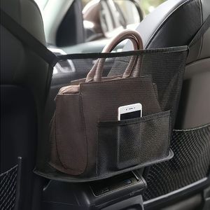 Extra-large Canvas Car Storage Bag - Rear Seat Mesh Organizer With Phone & File Pockets, Vehicle Accessory