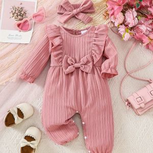 Mode Baby Meisje Kleur Comfortabele Jumpsuit + Hoofddoek Tweedelige Set, voor Buiten