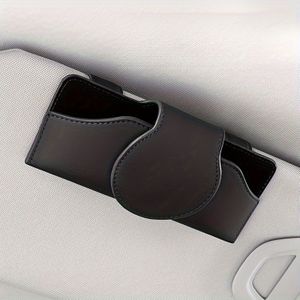 Car Visor Glasses Holder With Magnetic Closure, 1pc Pu Leather Eyeglasses Storage Clip, Vehicle Sun Visor Organizer Accessory With Tight Adsorption