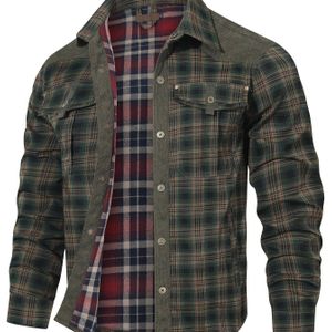 Casual Herenjas met Ruitpatroon - Softshell Knoopsluiting en Borstzakken, Donkergroen/Rood/Blauw/Zwart/Wit Ruitpatroon, Regular Fit voor Lente & Herfst, Polyester Binnenwerk, PLUS MAAT