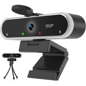 Ultra HD 4K Webcam voor Laptop en PC met Statief, PDAF , Ingebouwde Dubbele Ruisonderdrukkende Microfoons, Automatische Lichtcorrectie, USB met Privacy Cover voor Live Streaming & Videobellen