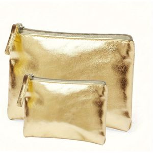 2 Stuks Capaciteit Mode Metallic Texture Makeup Tas - Ruim Reis Makeup Tas Met Voldoende , Perfect Voor Lippenstift, Schrijfgereedschap En - Modieuze Compacte Draagbare Accessoire Voor Dames