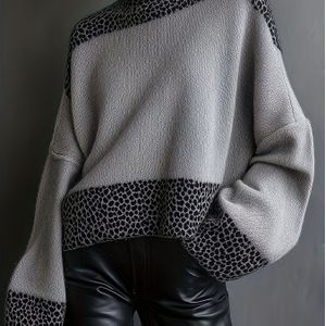 Dames Winter Warme Dikke Trui - Zachte Losse Tuniek met Hoge Hals & Kleurblokken (Wit//Beige), Gezellige Herfst Winter Blouse voor Casual of Stijlvolle Outfits, Handwasbaar