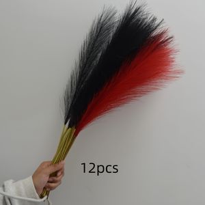 TEMU 12 stuks, Kunstbloemen, 6 Rood + 6 Zwart Gesimuleerd Pampasgras, Bohemien Stijl Huisdecoratie, Geschikt voor Halloween, Kerstmis, Bruiloft, Feest, Verloving, Geschikt voor Alle Seizoenen