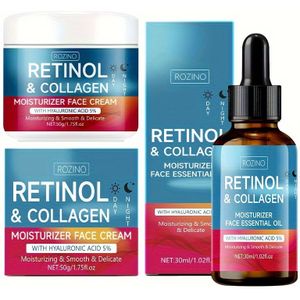 2 Stuks Gezichtscreme + Gezichts-essentiële Olie, Bevat Retinol, Collageen En C. Het Biedt Diepe Hydratatie, Is Hypoallergenisch En Geschikt Voor Alle Huidtypes.