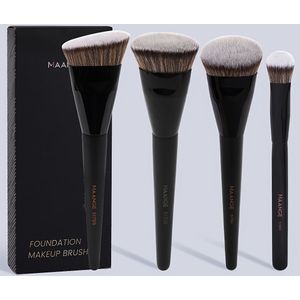 4 stuks MAANGE Kabuki Make-up Borstel Set - Zachte Nylon Borstels, Ronde & Gehoekte , ABS Handvat, Geurloos, Geschikt voor Alle Huidtypen, Concealer, Foundation, Poeder Applicator Borstels