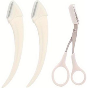 Set wenkbrauwtrimmers Roestvrijstalen gebogen wenkbrauwschaar met kam, beautytool voor beginners, geschikt voor alle haarverwijderingsaccessoires voor mannen