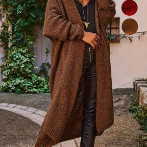 Plus Size - Elegante Cardigan voor Dames in Grote Maten - Lange Mouw Open Front Trui met Knoopsluiting, Zachte Stretchstof, Chique Bovenkleding voor Kantoor en Feestjes voor Herfst/Winter