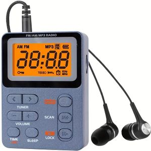Zak AM FM Radio Draagbare Radio met Stereo Oortelefoon Cadeau Muziekspeler Automatische Batterij Vergrendelingssleutel Radio Slaaptimer Mini Radio voor Buitenactiviteiten Kamperen Hardlopen
