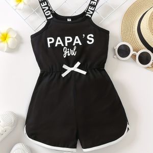 Peuter Meisjes Brief "PAPA'S MEISJE" Grafische Boog Binding Sport Casual Cami Rompertjes Jumpsuits Kinderen Zomerkleding