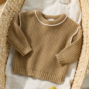 Schattig Lange Mouwen Trui voor Baby's en Peuters - Zachte Lichtbeige Outfit met Contrasterende Rand, Regular -Season Comfortabele Top voor Jongens & Meisjes
