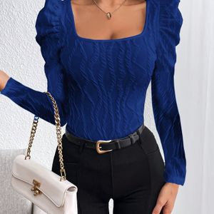 Herfst en Winter Nieuwe Vierkante Hals Textuur Stof Bubble Mouw Elegante Lange Mouwen Dames Top