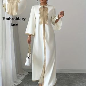 Stijlvolle Geborduurde Kanten Jurk met Lange Mouwen voor Vrouwen in Kleur - Midden-Oosterse Stijl