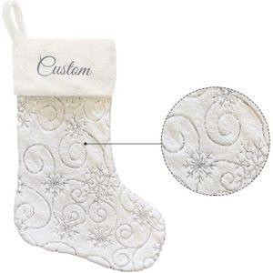 Gepersonaliseerde Kerstbroeken - Aangepaste Naam Monogram, Pluche Witte Fluffy Broeken met Gouden Sneeuwvlok Ontwerp, Perfect voor Feestdagen Open Decoratie, Kerstversieringen