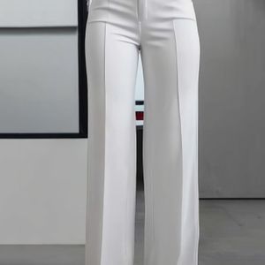 Elegante Dames Stretch Lange Broek | Alle seizoenen, Kleur, Rechte Pijp, Rits, Knoopdetails, Slim Fit, Veelzijdig voor Kantoor en Casual Kleding