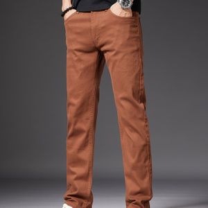 Heren Lichtbruine Rechte Spijkerbroeken met Stretch - voor Alle Seizoenen, Medium Stretch Denim, Machinewasbaar, Klassieke Pasvorm voor Casual en Zakelijke Casual Kleding