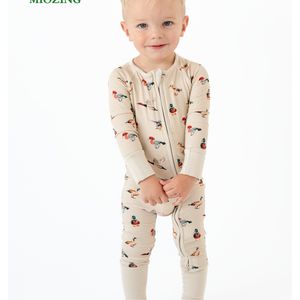 MIOZING Ultra-zacht bamboefiber - Lange mouw onesie, met een kleurrijke eendprint, comfortabel en vormgevend, zeer elastisch, machine wasbaar, geschikt voor buiten gebruik.