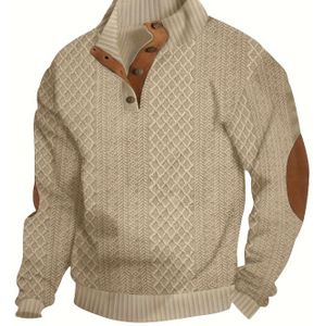 Heren Polo-shirt met geometrische , 100% polyester , lange mouw, reguliere pasvorm, ademend , lente/herfst seizoen, 410g/m² gewicht, reverskraag met knoopdetail