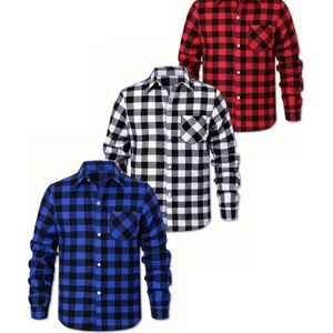 Plus-size -delige heren casual flanellen overhemden met lange mouwen en klassiek buffalo ruitpatroon. Geschikt voor dagelijks gebruik, familie-stijl shirts