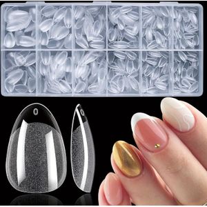 600 stuks heldere gel amandelvormige nageltips, extra kort volledige afdekking acryl nagels, glanzende pure kleur, 12 maten voor salon en thuis nagelontwerp