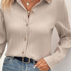 Stijlvol Dames Kleur Overhemd met Lange Mouwen en Knopen - Polyester, Machinewasbaar, Veelzijdig voor Alle Seizoenen, met Chique Sluiting aan de Voorkant