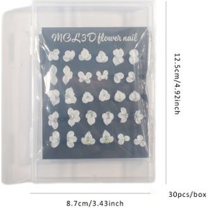 30st/box Mini Handgemaakte 3D Acryl Nagelkunst Bloemen Decoratie - Schattige Witte Bloem Nagelblaadjes Nagel Strass Handgemaakte Acryl Nagelkunst Accessoires, Perfect voor Korte Nageltips