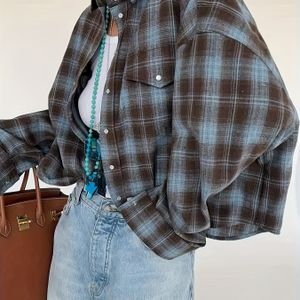 Dames Vintage Geruit Shirtjasje - Oversized Kraag & Borstzak, /Beige/Wit/Zwart Ruiten Jas, Casual tot Formele Blazer (Wasbaar in de Machine, Niet-Rek) voor Jeans en Jurken