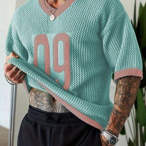 JNBLDA Heren Atletische Trui - Wit & Blauw Contrast V-Hals Pullover, Losse Pasvorm Jersey Top voor Gym, Casual Outfits - Streetwear Kleding, Sportieve Sweatshirt