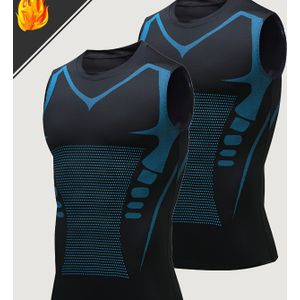 2-Pack Heren Geometrisch- Sportvesten, Quick-Dry Ademende Polyester & Elastane Mengsel, Crew Halsloze Tanktops, Medium Stretch Skinny Fit, Alle-Seizoenen Breiweefsel, 180gsm - Zwart