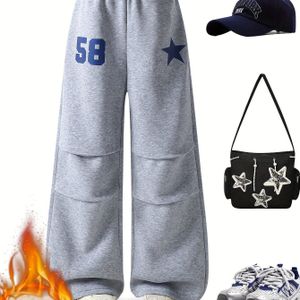 Meisjes Loszittende Fleece Gevoerde Broek met Wijde Pijpen | Comfortabel, Modieus, Elastische Tailleband, Lichtgrijs, Lente/Herfst Seizoen, Casual Weekendkleding, voor Buiten