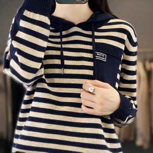 Dames Comfortabele Gestreepte Hoodie - Zachte Pullover Trui met Horizontale Strepen, Lange Mouw Ronde Hals Trui voor Herfst/Winter, Alledaagse & Formele Outfits