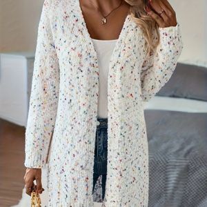 Plus Size - Elegant Cardigan met Lange Mouwen voor Dames - Zoete Bloemen Trui met V-hals, Middellange Lengte, Kleur, Perfect voor Herfst/Winter, Oversized Fit, Machine Wasbaar, Winter Cardigans