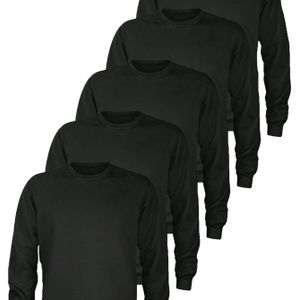 5-Pack Heren Solid Color Crewneck Sweatshirts, Reguliere Pasvorm, Polyester, Casual Stijl, Stretch Stof, Lange Mouw, Zwart