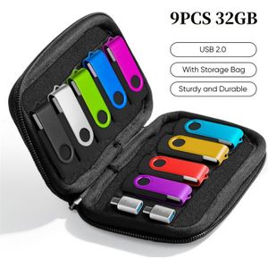 USB Flash Drive Set: 9-Pack 128MB/4GB/16GB/32GB USB 2.0 met opbergzak en 2 , draagbare geheugenstick voor gegevensoverdracht, compatibel met OTG -telefoons, Mac, PC, laptops