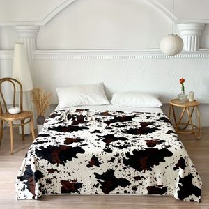1pc Koffiebruin & Witte Koevels Pluche Throw Blanket - Zacht, Dikke Fleece, voor Sofa, Bed, en Reizen - Geschenk voor Vakantie, Reisaccessoire|Dierenprint|Zacht Fleece Blanket, Koe Deco