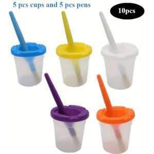 10 stuks - Inclusief 5 stuks Kleurkwasten en 5 stuks Verfkommen voor Beginners, Morsbestendige Verfkommen met Levendige Deksel, en Kunstliefhebbers - Perfect voor Aquarel, Acryl en Schilderen