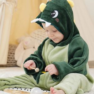Kinderen Kapuchon Pluche Onesie - Polyester, Casual Stijl, Geborduurde Dierenontwerp met Licht Stretch Stof, Lange Mouw Kapuchon Jumpsuit met Half Rits, Ruime Pasvorm voor Alle Seizoenen