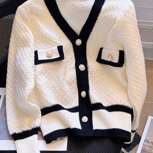 Dames Elegante -Geïnspireerde Varsity Jacket - Wit & Zwart Kraag Knoopsluiting Blazer met Borstzak, Jas voor Semi-Formeel & Casual (Handwasbaar) - Veelzijdige Buitenkleding