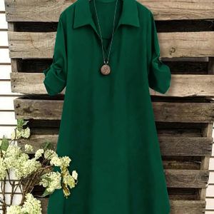 Plus Size V-hals Jurk met Lange Mouwen in Kleur voor Dames