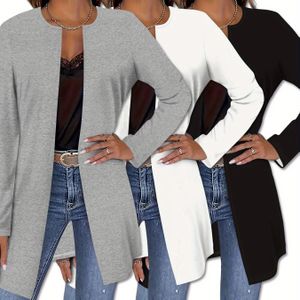3-delige Set Zwart, Wit en Grijs Kleur Modieus Casual Eenvoudig Elegant Ronde Hals Lange Mouw T-Shirt Cardigan Stijl Jas Herfst/Winter Nieuwe Dames Trui Top